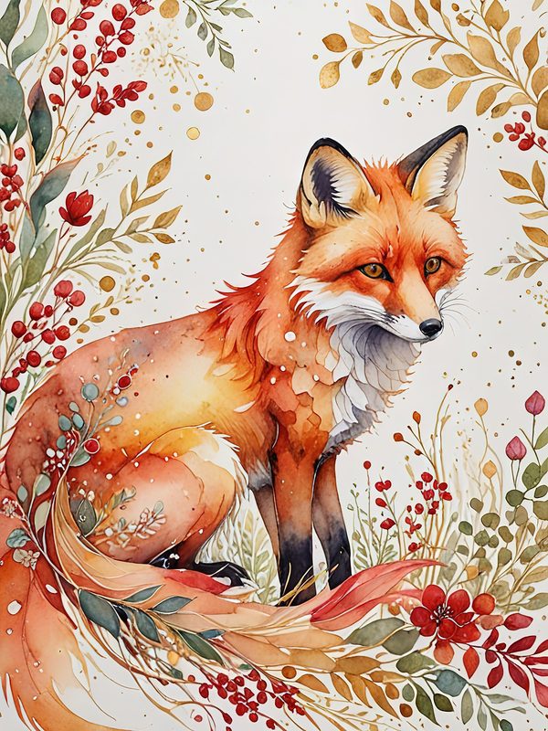 Watercolor Fox Floral Art Collection: Art Deco Style (JPGs) — image 7
