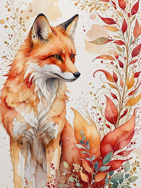 Watercolor Fox Floral Art Collection: Art Deco Style (JPGs) — image 8