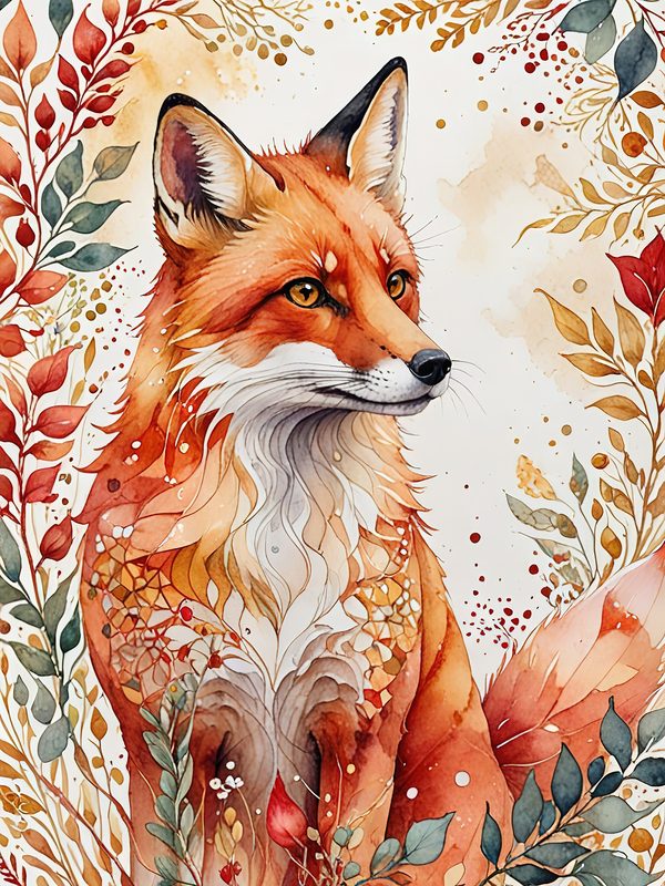 Watercolor Fox Floral Art Collection: Art Deco Style (JPGs) — image 9