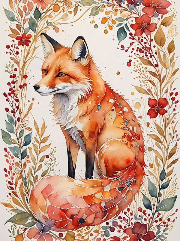 Watercolor Fox Floral Art Collection: Art Deco Style (JPGs) — image 10