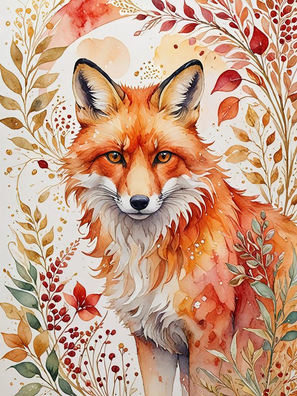 Watercolor Fox Floral Art Collection: Art Deco Style (JPGs) — image 11
