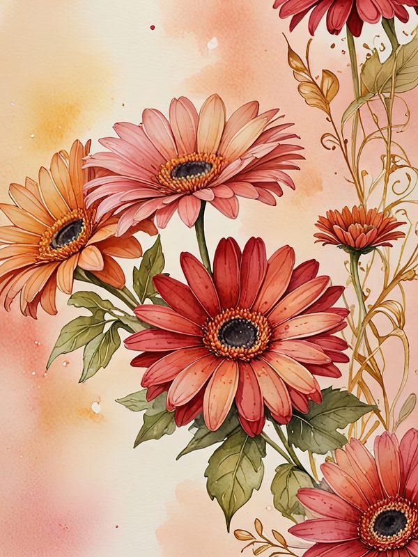 Watercolor Gerbera Daisy Digital Paper: Flower Arrangements (JPGs, Commercial Use) — image 1