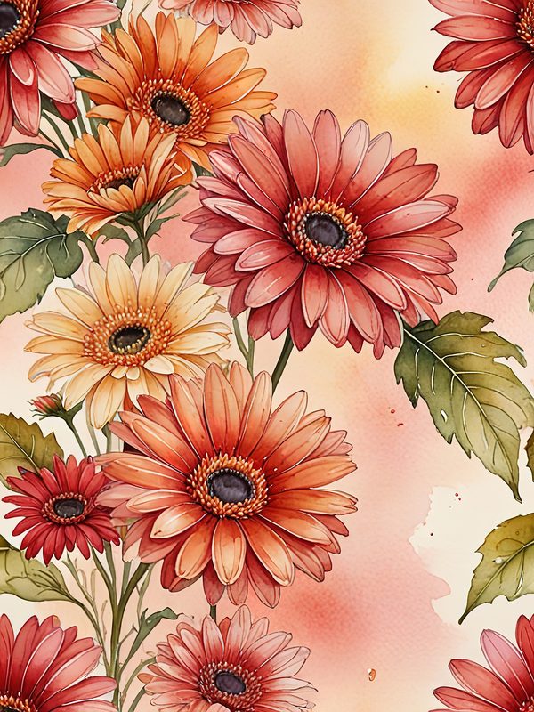 Watercolor Gerbera Daisy Digital Paper: Flower Arrangements (JPGs, Commercial Use) — image 2