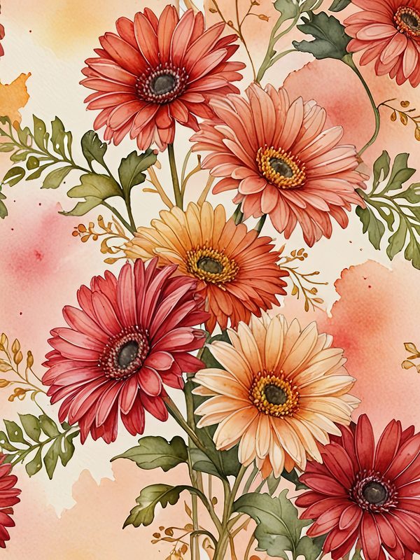Watercolor Gerbera Daisy Digital Paper: Flower Arrangements (JPGs, Commercial Use) — image 3