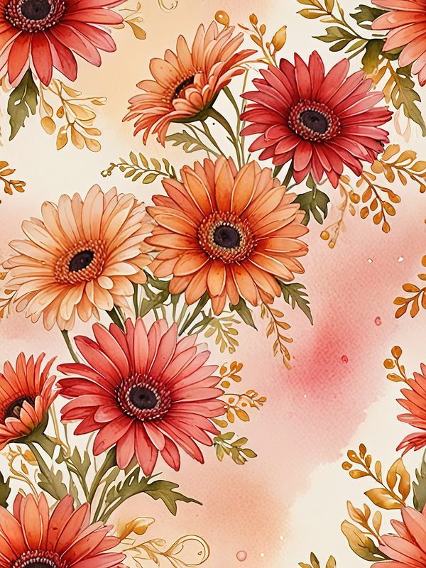 Watercolor Gerbera Daisy Digital Paper: Flower Arrangements (JPGs, Commercial Use) — image 4