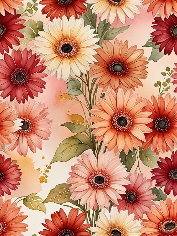 Watercolor Gerbera Daisy Digital Paper: Flower Arrangements (JPGs, Commercial Use) — image 5
