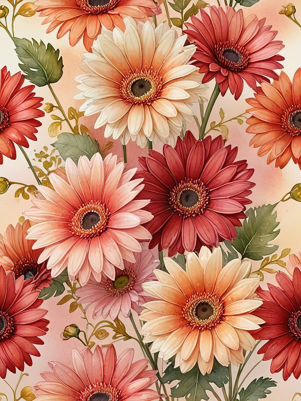 Watercolor Gerbera Daisy Digital Paper: Flower Arrangements (JPGs, Commercial Use) — image 6