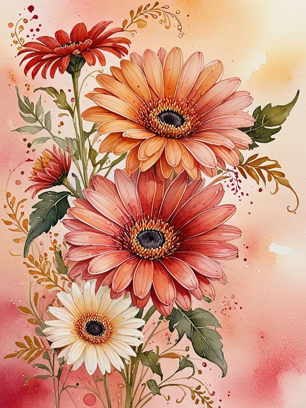 Watercolor Gerbera Daisy Digital Paper: Flower Arrangements (JPGs, Commercial Use) — image 7