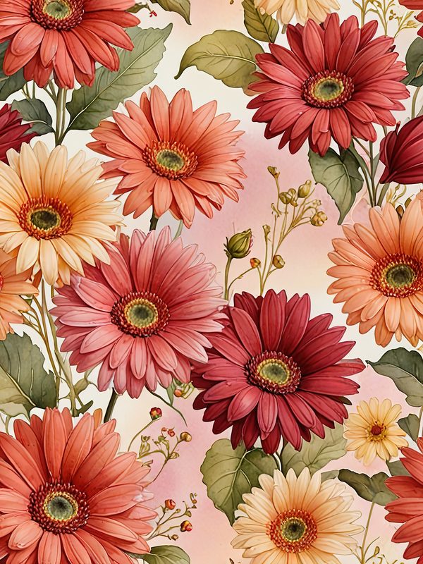 Watercolor Gerbera Daisy Digital Paper: Flower Arrangements (JPGs, Commercial Use) — image 8
