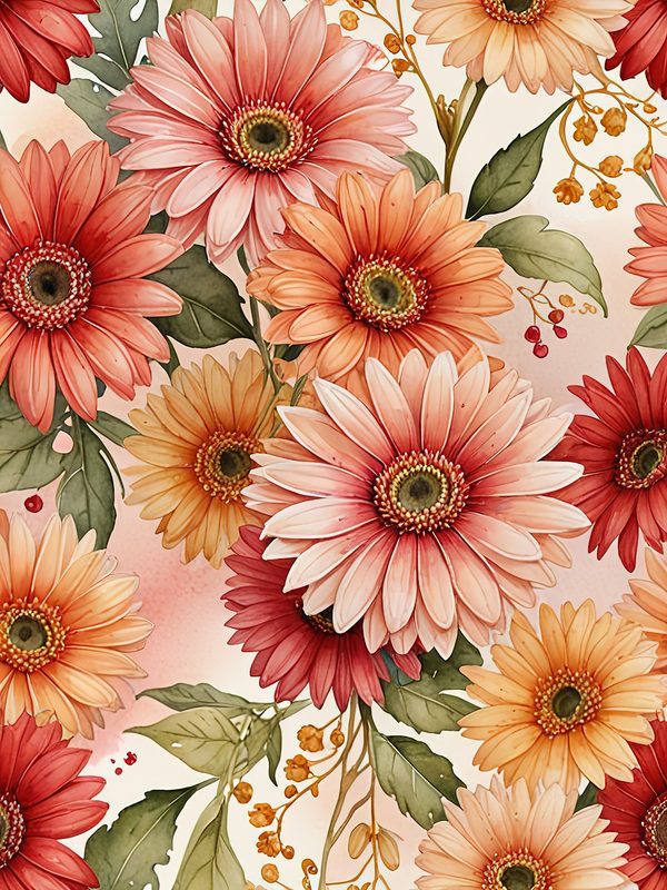 Watercolor Gerbera Daisy Digital Paper: Flower Arrangements (JPGs, Commercial Use) — image 9