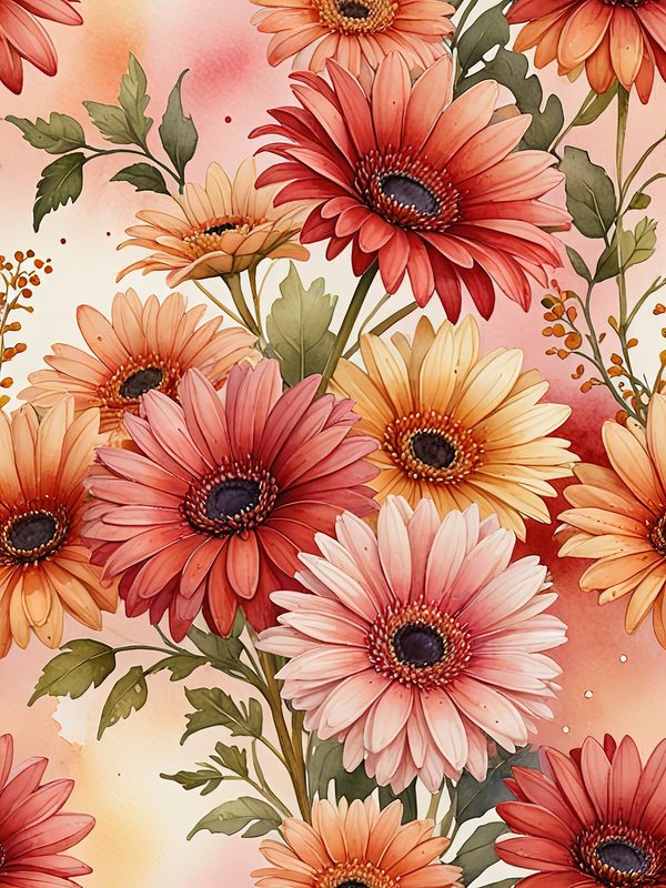 Watercolor Gerbera Daisy Digital Paper: Flower Arrangements (JPGs, Commercial Use) — image 10