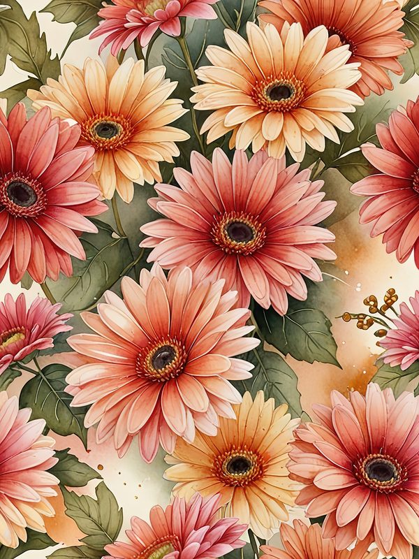 Watercolor Gerbera Daisy Digital Paper: Flower Arrangements (JPGs, Commercial Use) — image 11