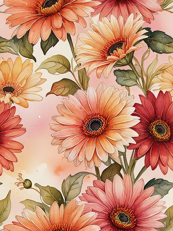 Watercolor Gerbera Daisy Digital Paper: Flower Arrangements (JPGs, Commercial Use) — image 12