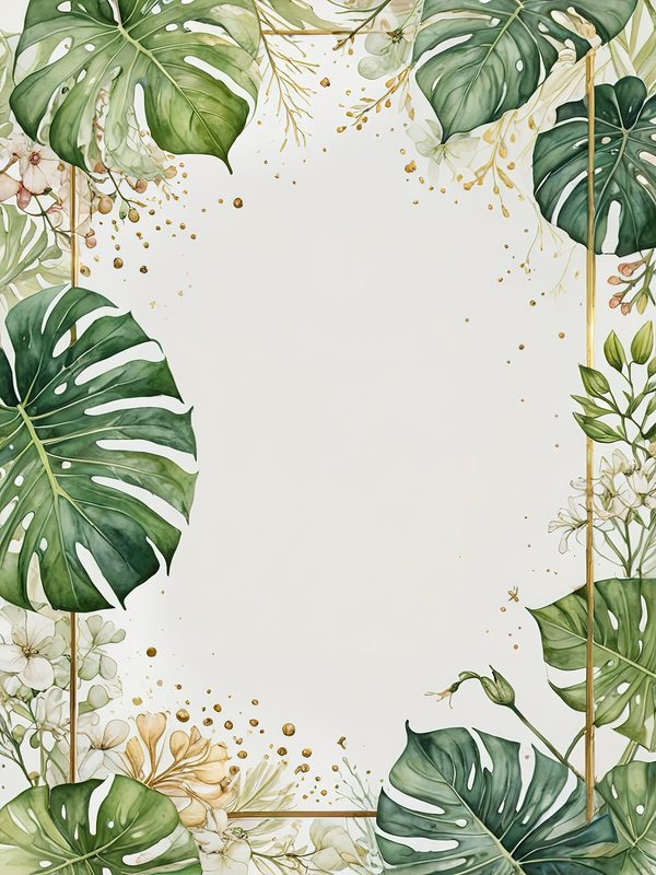 Watercolor Monstera Leaf Border: Tropical Foliage Background JPGs (Digital Download) — image 4