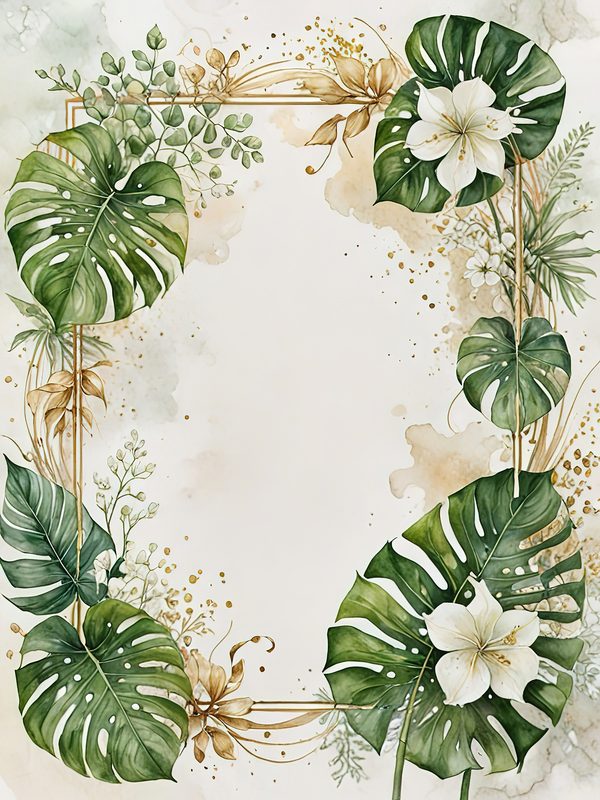 Watercolor Monstera Leaf Border: Tropical Foliage Background JPGs (Digital Download) — image 5