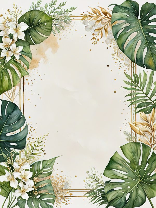 Watercolor Monstera Leaf Border: Tropical Foliage Background JPGs (Digital Download) — image 6