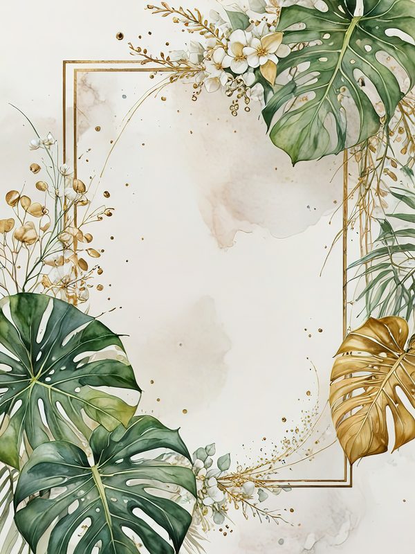 Watercolor Monstera Leaf Border: Tropical Foliage Background JPGs (Digital Download) — image 8