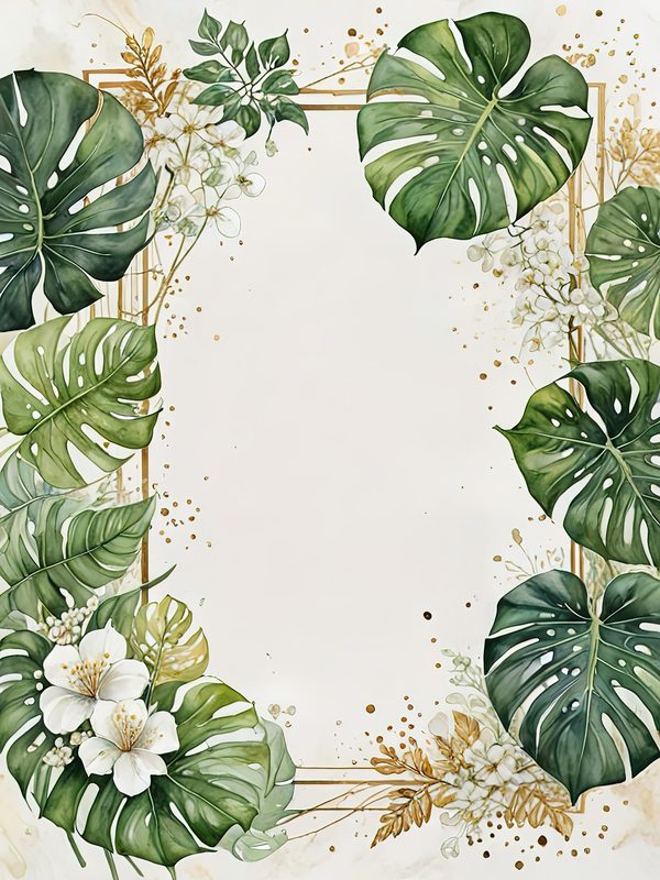 Watercolor Monstera Leaf Border: Tropical Foliage Background JPGs (Digital Download) — image 9