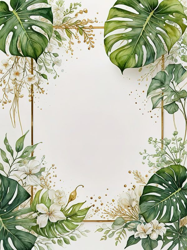 Watercolor Monstera Leaf Border: Tropical Foliage Background JPGs (Digital Download) — image 10