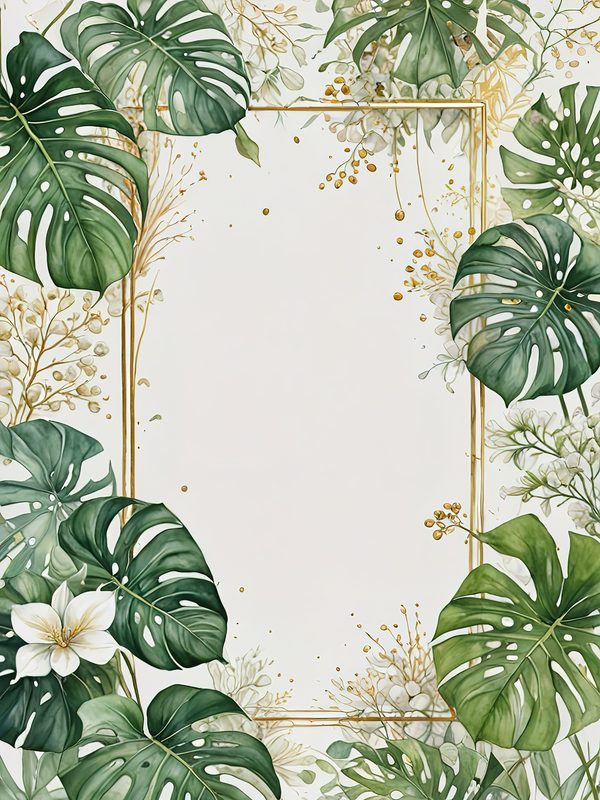 Watercolor Monstera Leaf Border: Tropical Foliage Background JPGs (Digital Download) — image 12