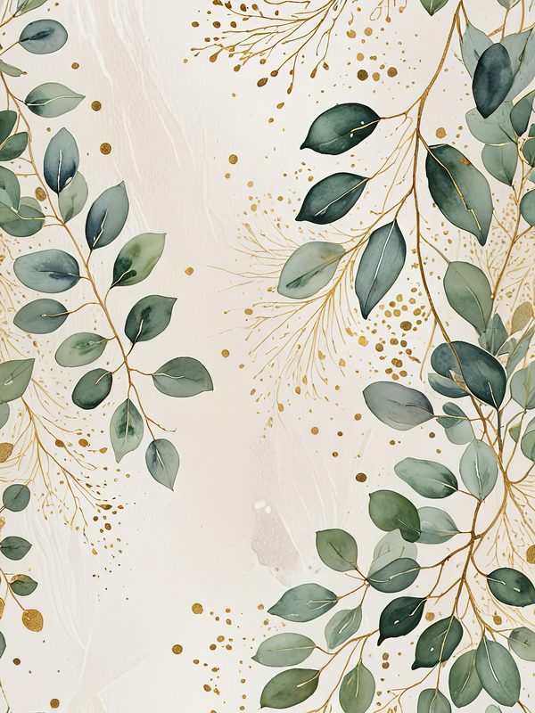 Watercolor Eucalyptus Leaves Digital Paper: Gold Accents (JPG, Commercial Use) — image 4