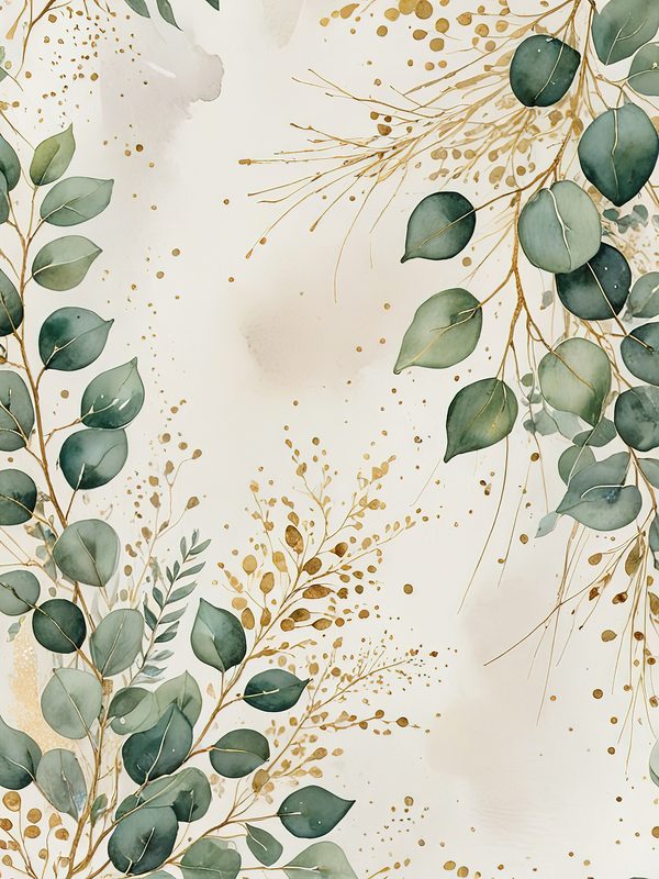 Watercolor Eucalyptus Leaves Digital Paper: Gold Accents (JPG, Commercial Use) — image 5