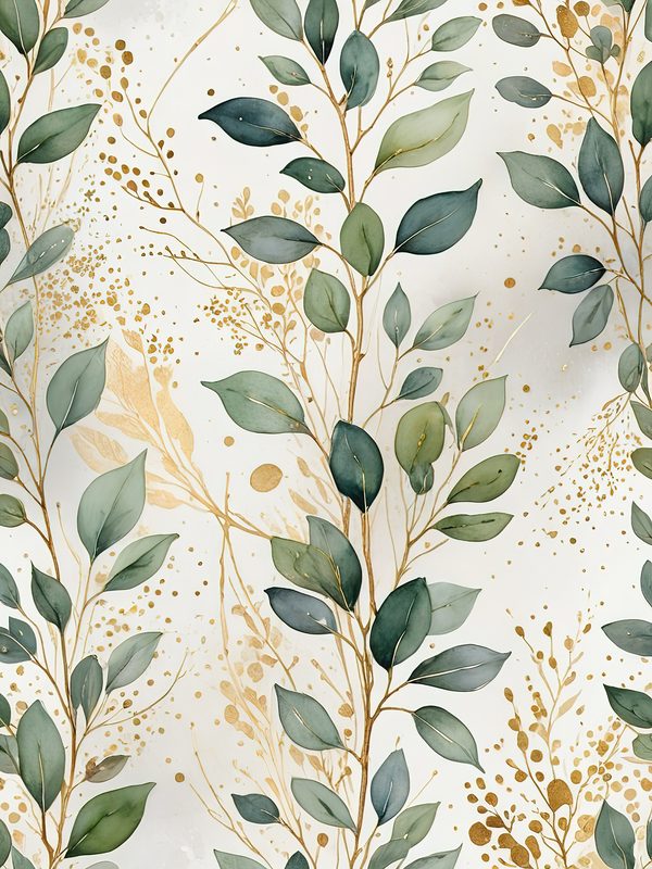 Watercolor Eucalyptus Leaves Digital Paper: Gold Accents (JPG, Commercial Use) — image 6