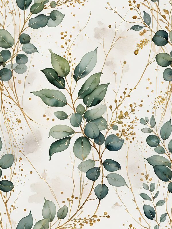 Watercolor Eucalyptus Leaves Digital Paper: Gold Accents (JPG, Commercial Use) — image 7