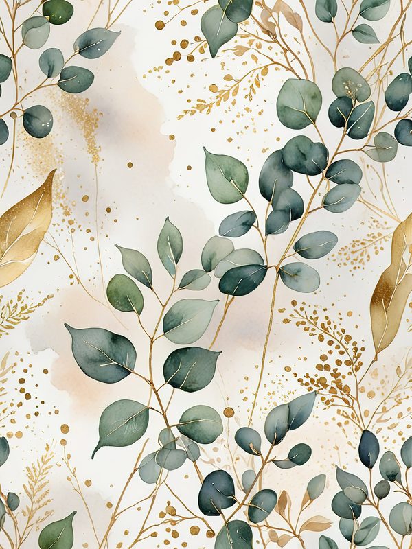 Watercolor Eucalyptus Leaves Digital Paper: Gold Accents (JPG, Commercial Use) — image 8