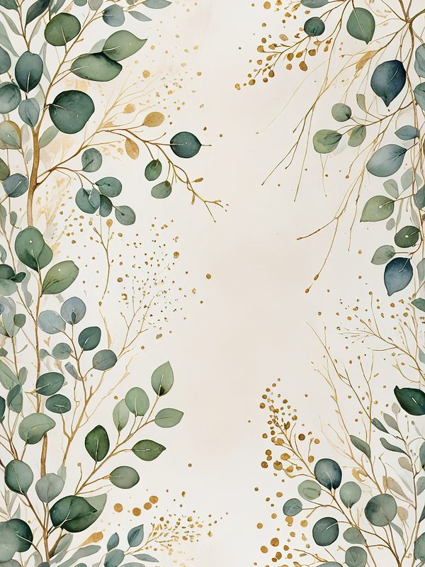 Watercolor Eucalyptus Leaves Digital Paper: Gold Accents (JPG, Commercial Use) — image 9