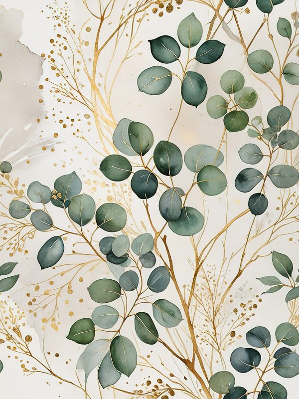 Watercolor Eucalyptus Leaves Digital Paper: Gold Accents (JPG, Commercial Use) — image 11