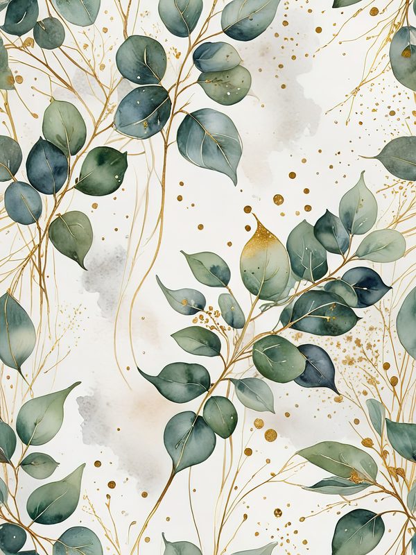 Watercolor Eucalyptus Leaves Digital Paper: Gold Accents (JPG, Commercial Use) — image 12