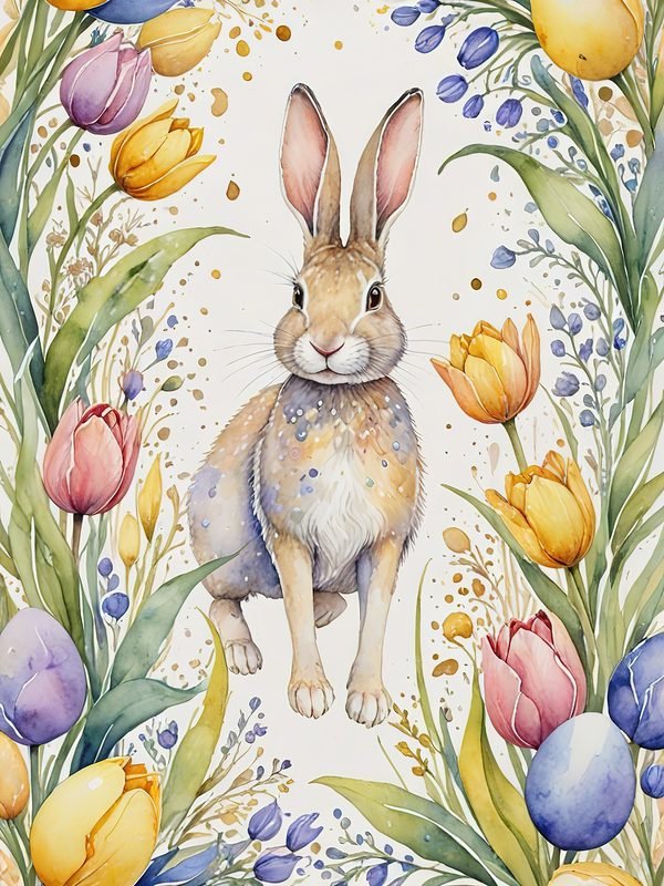 Watercolor Bunny Floral Paper Set: Scrapbooking & Crafts (JPG Digital Download) — image 1