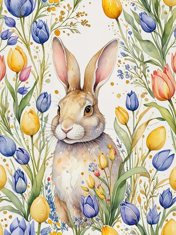 Watercolor Bunny Floral Paper Set: Scrapbooking & Crafts (JPG Digital Download) — image 2