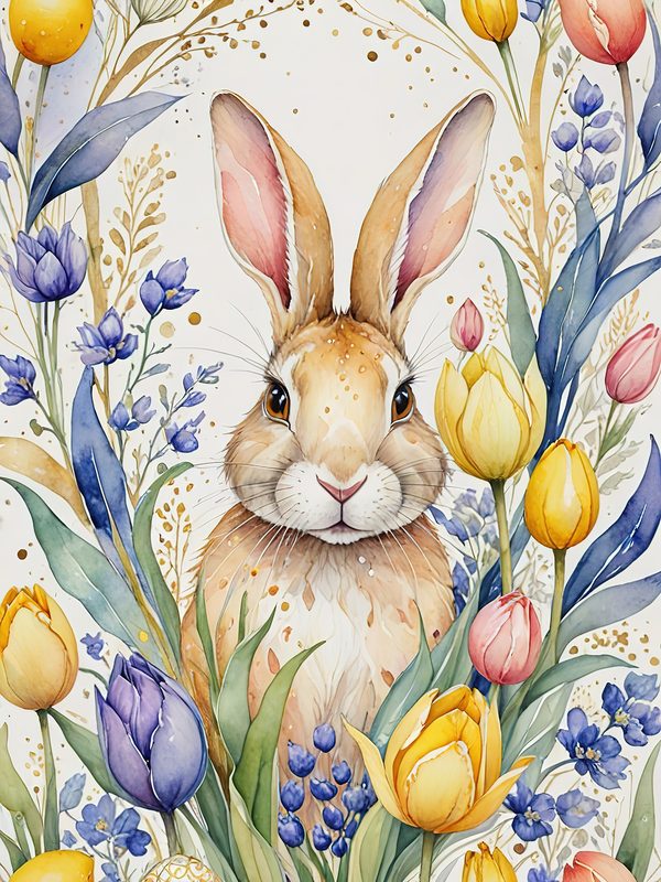 Watercolor Bunny Floral Paper Set: Scrapbooking & Crafts (JPG Digital Download) — image 3