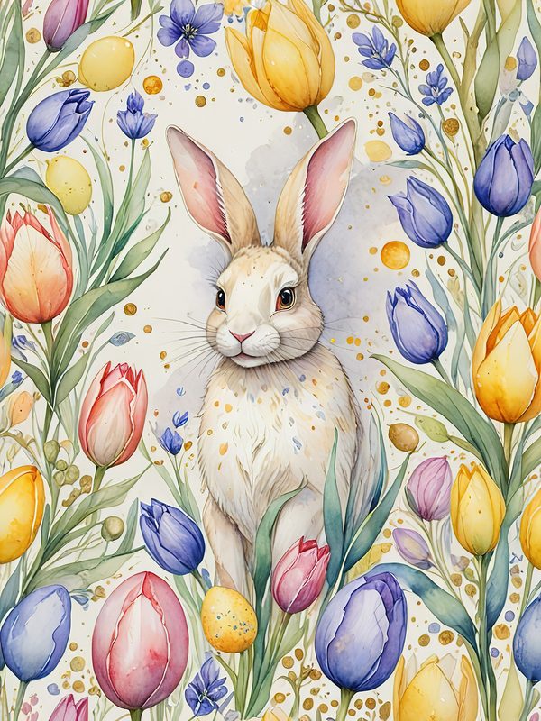 Watercolor Bunny Floral Paper Set: Scrapbooking & Crafts (JPG Digital Download) — image 4