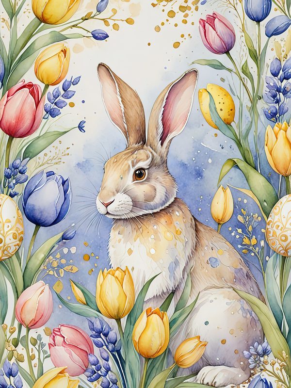 Watercolor Bunny Floral Paper Set: Scrapbooking & Crafts (JPG Digital Download) — image 5