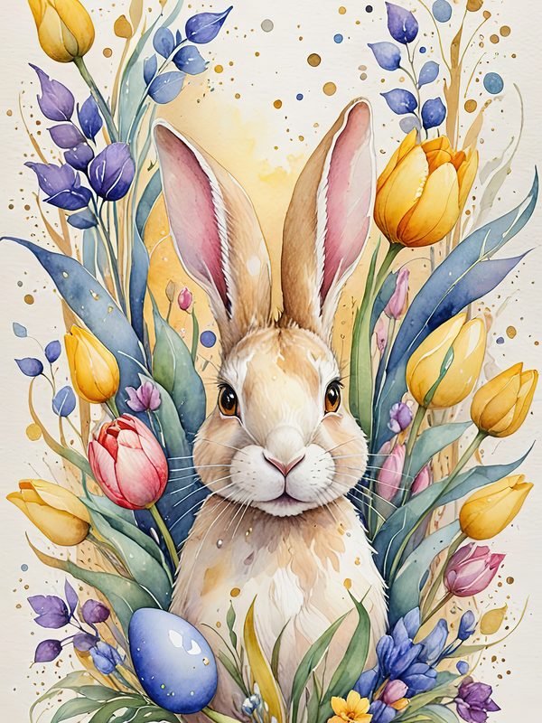 Watercolor Bunny Floral Paper Set: Scrapbooking & Crafts (JPG Digital Download) — image 6