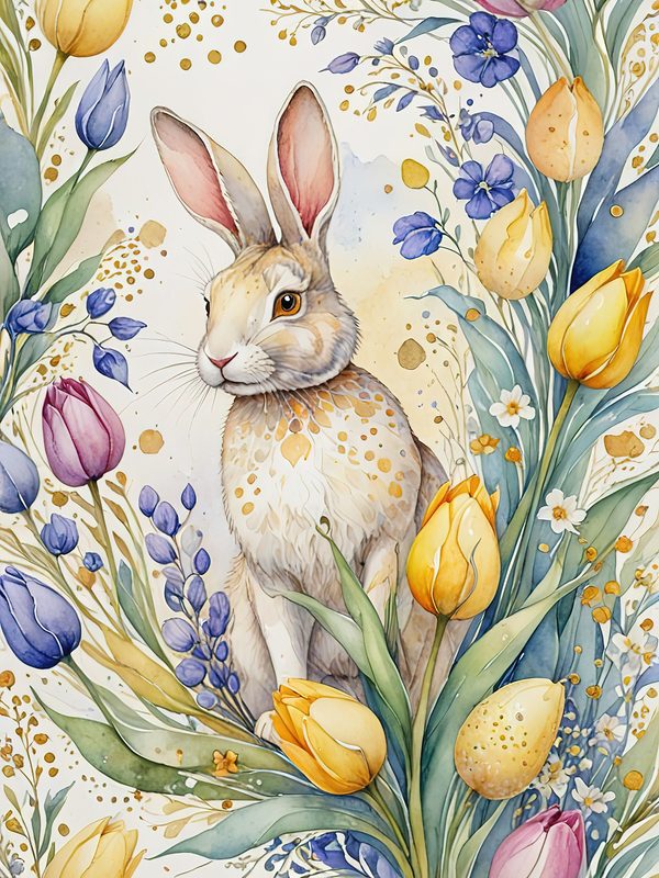Watercolor Bunny Floral Paper Set: Scrapbooking & Crafts (JPG Digital Download) — image 7