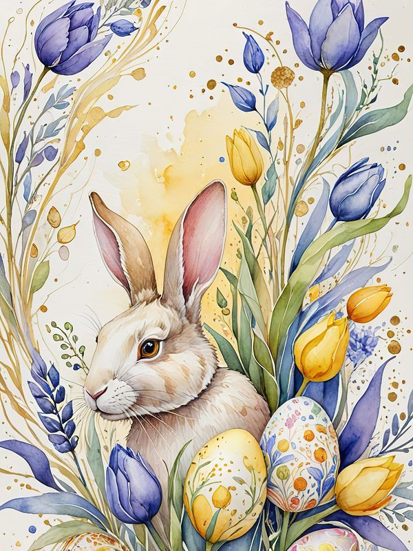 Watercolor Bunny Floral Paper Set: Scrapbooking & Crafts (JPG Digital Download) — image 8
