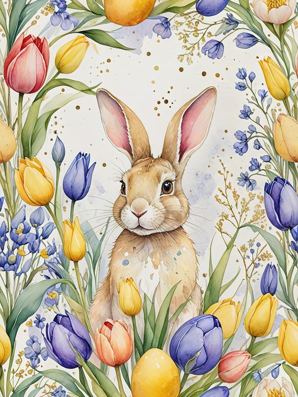 Watercolor Bunny Floral Paper Set: Scrapbooking & Crafts (JPG Digital Download) — image 9