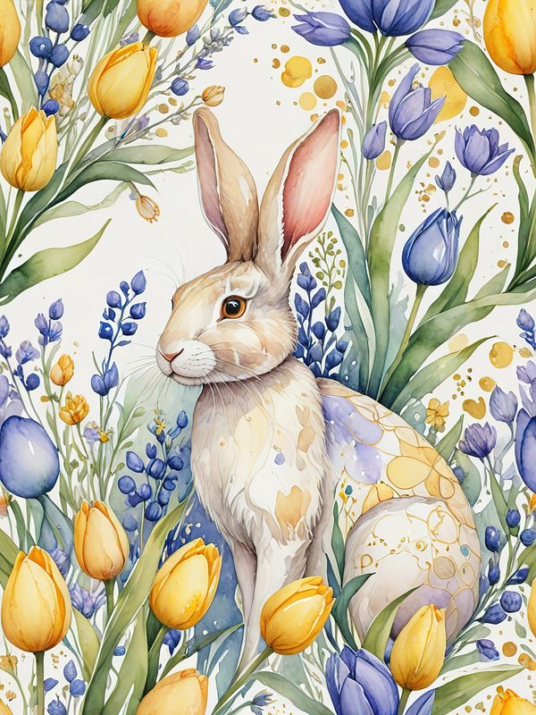 Watercolor Bunny Floral Paper Set: Scrapbooking & Crafts (JPG Digital Download) — image 10