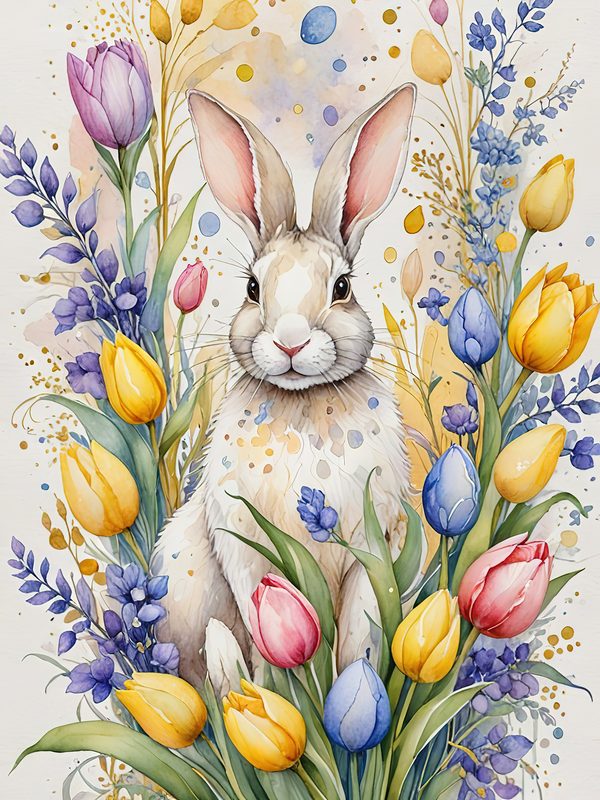 Watercolor Bunny Floral Paper Set: Scrapbooking & Crafts (JPG Digital Download) — image 11