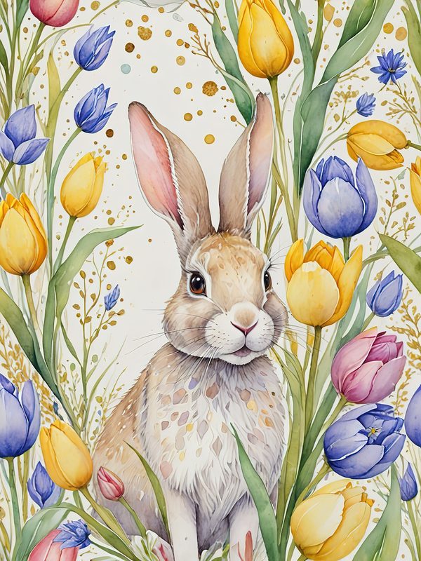 Watercolor Bunny Floral Paper Set: Scrapbooking & Crafts (JPG Digital Download) — image 12
