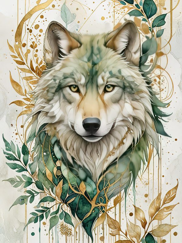 Watercolor Wolf Portrait Digital Paper: Botanical Scrapbooking JPGs (Digital Download) — image 1
