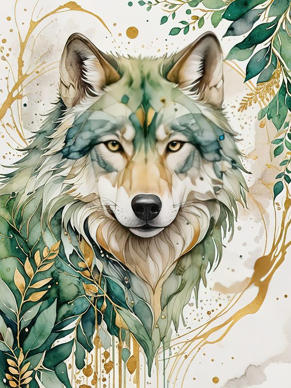 Watercolor Wolf Portrait Digital Paper: Botanical Scrapbooking JPGs (Digital Download) — image 2