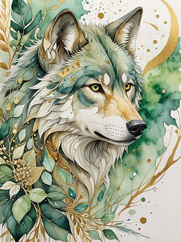 Watercolor Wolf Portrait Digital Paper: Botanical Scrapbooking JPGs (Digital Download) — image 3