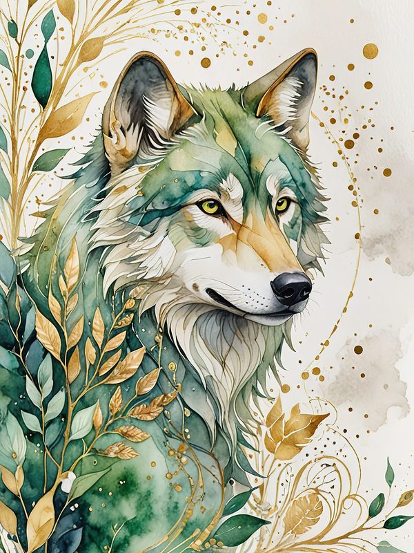Watercolor Wolf Portrait Digital Paper: Botanical Scrapbooking JPGs (Digital Download) — image 4