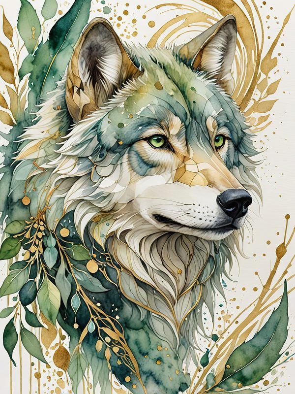 Watercolor Wolf Portrait Digital Paper: Botanical Scrapbooking JPGs (Digital Download) — image 5
