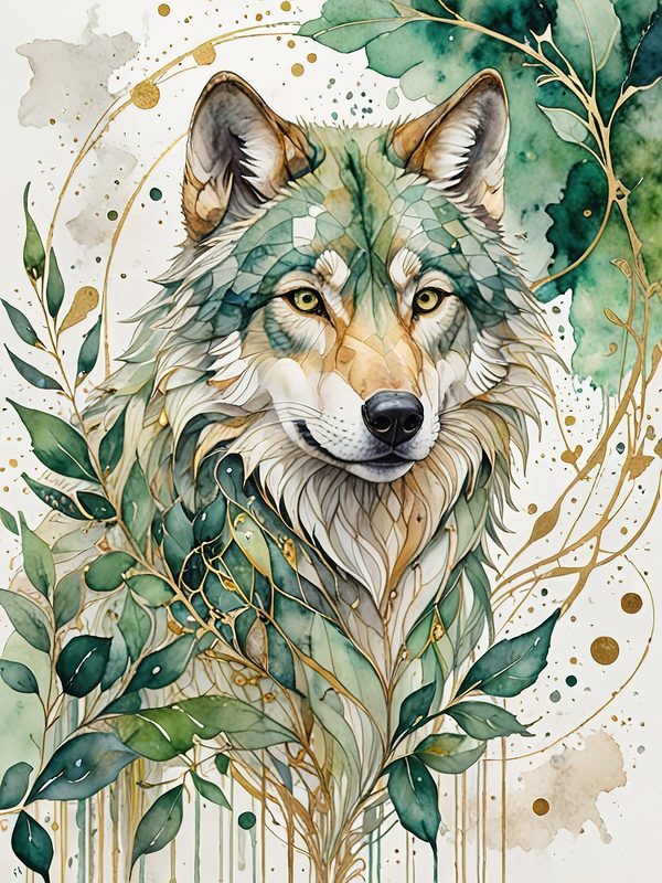 Watercolor Wolf Portrait Digital Paper: Botanical Scrapbooking JPGs (Digital Download) — image 6